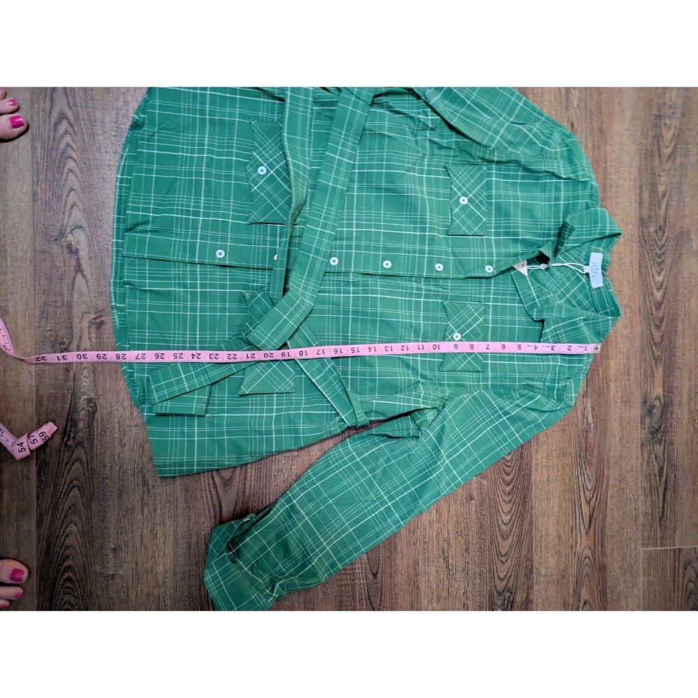 Pearl By Lela Rose Seersucker Plaid Top Women's Green Size Large - Picture 3 of 6